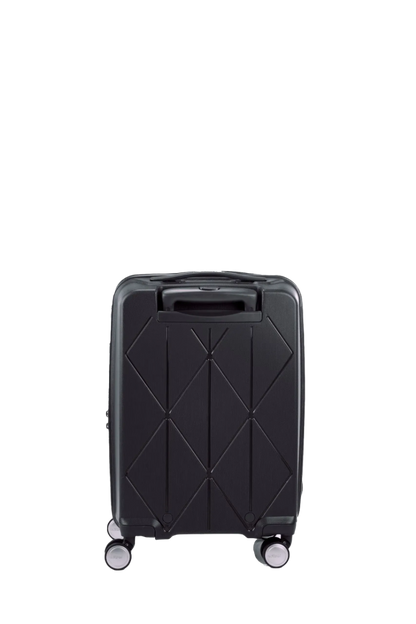 Back view of the American Tourister Argyle hard suitcase in Black, with geometric design, TSA lock, and spinner wheels Available Online