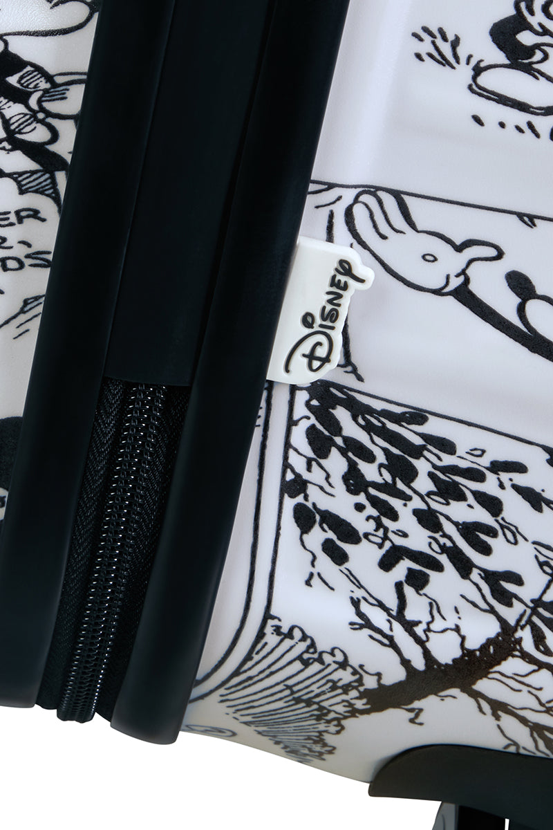 Close-up view of the American Tourister Disney Wavebreaker spinner luggage. Available Online