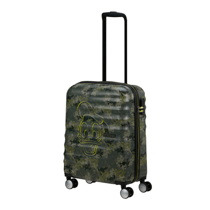 Front view of the American Tourister Disney Wavebreaker cabin in Donald Duck Camo, showcasing the green camouflage pattern with subtle Donald Duck silhouettes.. Shop Now Online