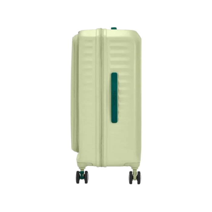 Other side view of the American Tourister Frontec Spinner in Frozen Matcha, showcasing its unique vertical front-access door and clean, contemporary lines. Available for Online Purchase