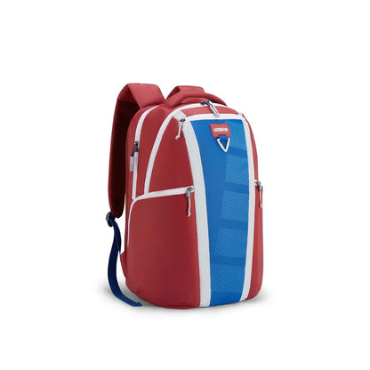 Second Angel view of the Herd 2.0 Backpack in Red/Blue. Shop Now Online 