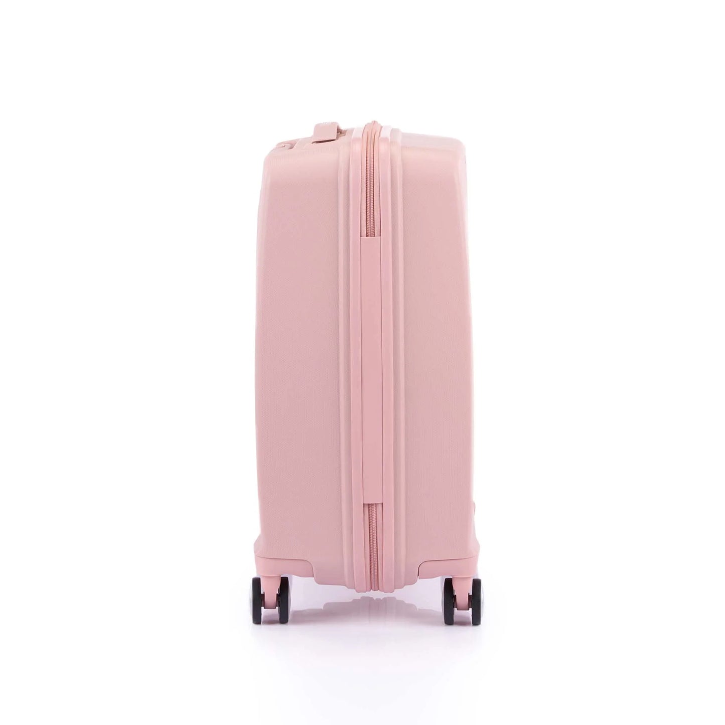 Side view of the American Tourister Argyle  hard suitcase in Antique Pink, with geometric design, TSA lock, and spinner wheels Available Online