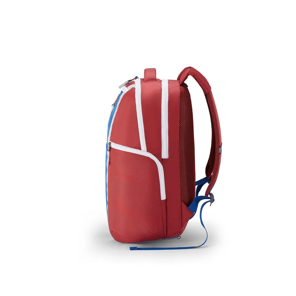 Side view of the Herd 2.0 Backpack in Red/Blue. Shop Now Online 